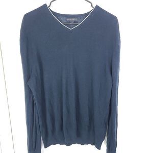 Banana Republic Sweater Mens XL Navy Silk Linen Delicate V Neck Old Money